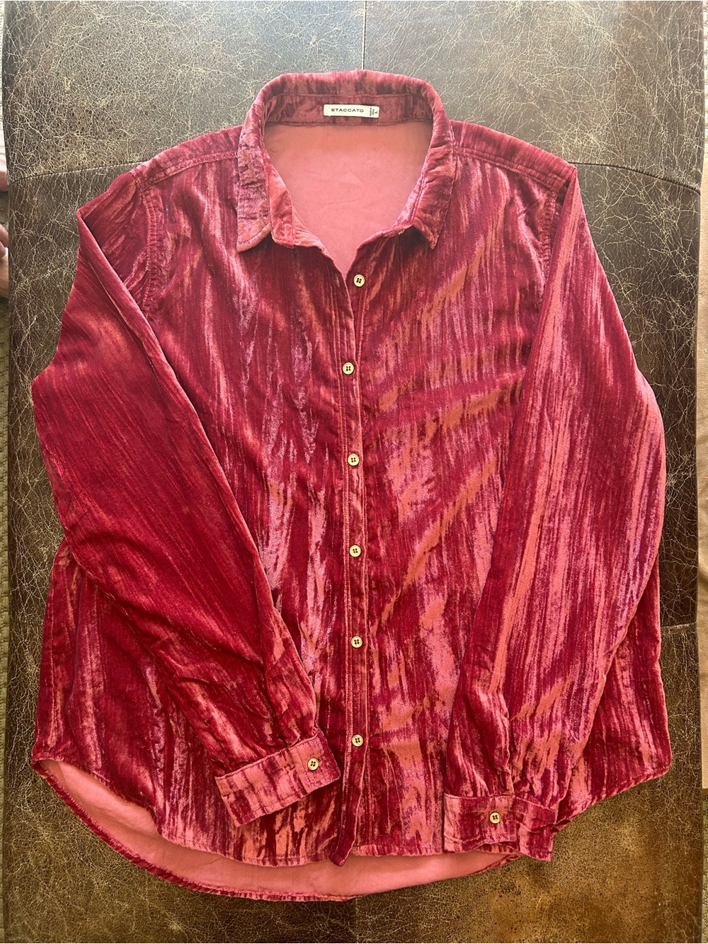 Staccato Crushed Velvet Button-Down Long Sleeve Shirt